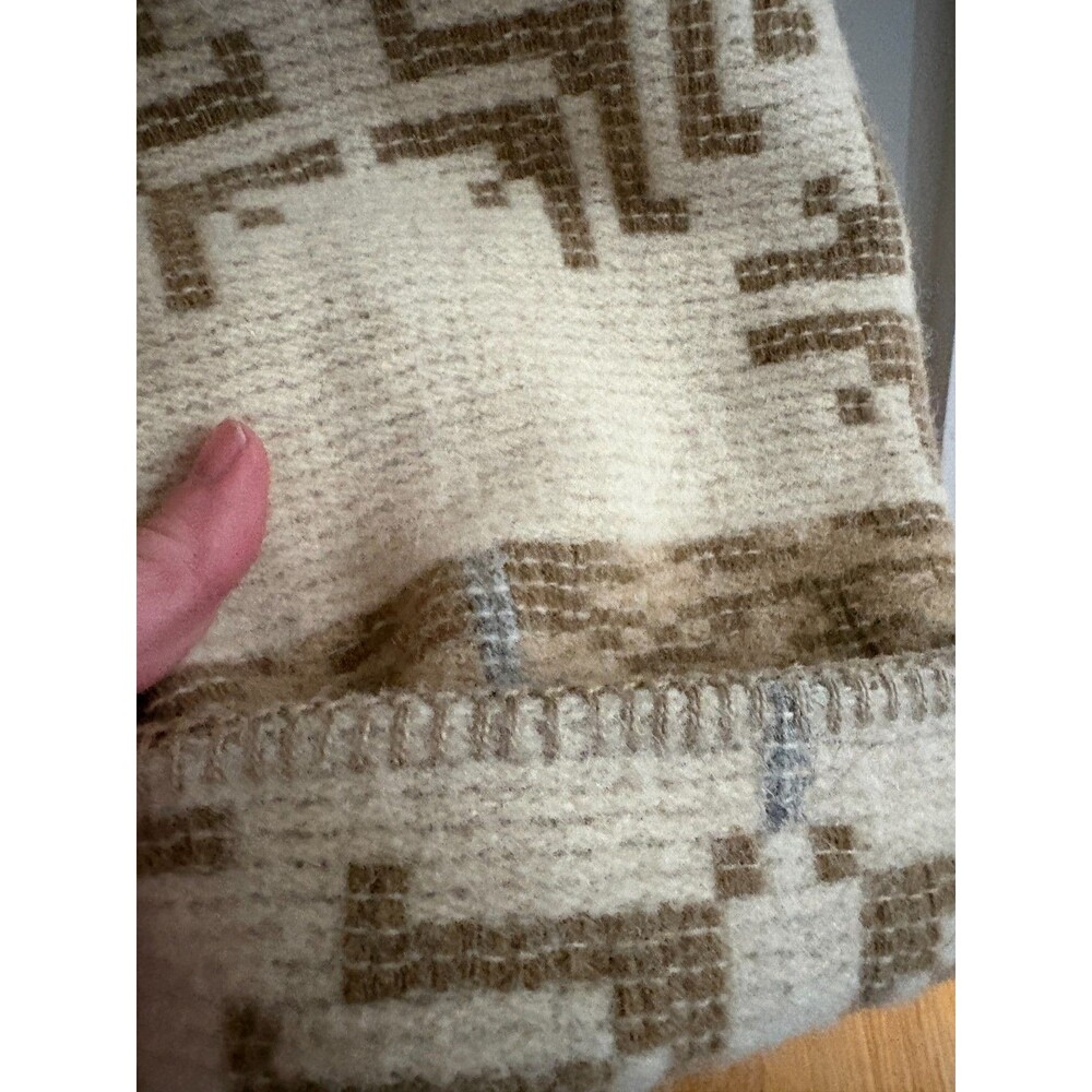 VTG Lands End Wool Coat Blend Aztec Print Jacket Beige Tan Southwest Geometric - Picture 4 of 16